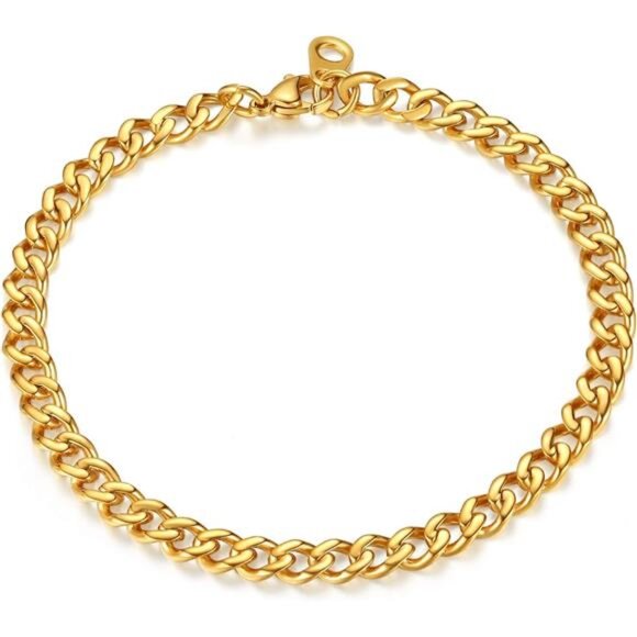 18K Gold Plated Stainless Steel Chain Bracelet  Men/Women Chunky Link 5mm Width - Picture 1 of 4